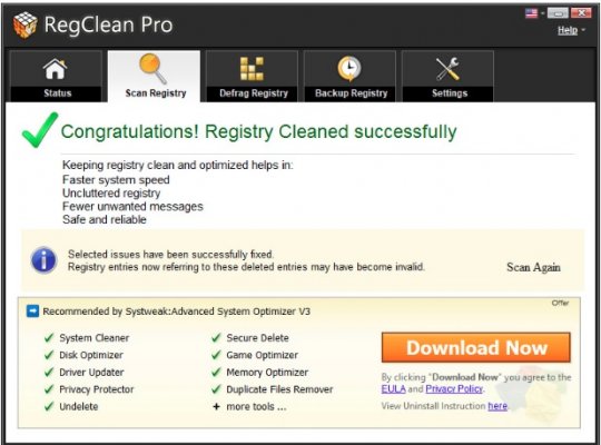 regclean pro registry cleaners screenshot